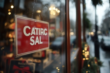 橱窗内的红色促销标志