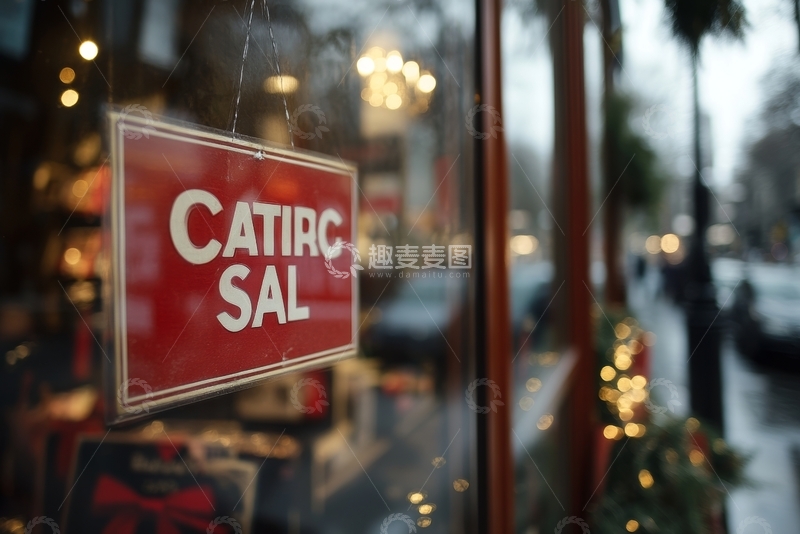高清大图下载【趣麦麦图】橱窗内的红色促销标志