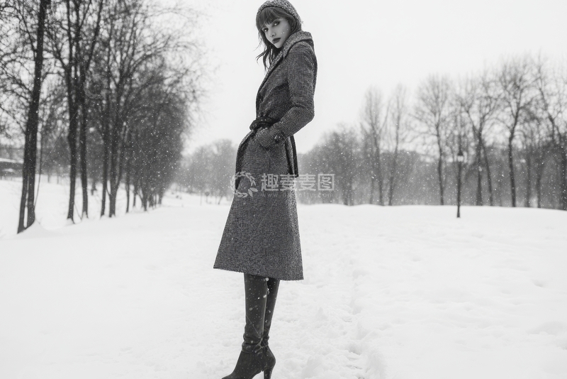 冬日雪景中站立的女子