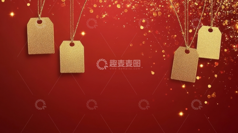 高清大图下载【趣麦麦图】红色背景上的金色标签与光斑