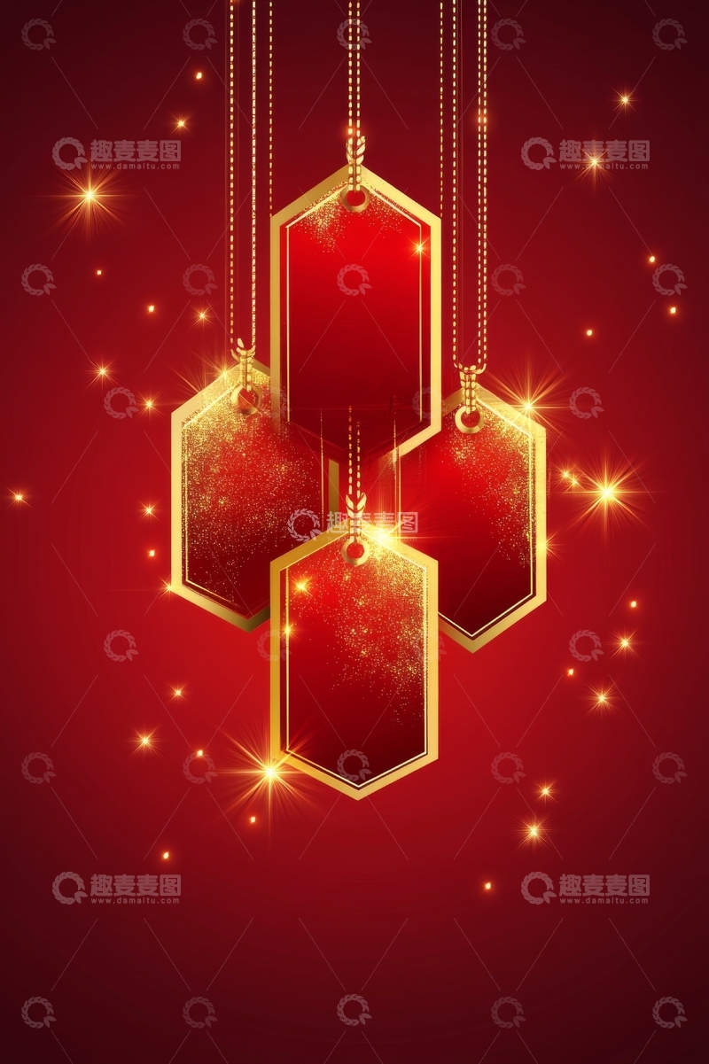高清大图下载【趣麦麦图】红色背景上的金色六边形吊饰