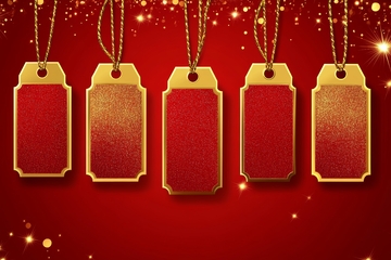 红色背景上的五个金色吊牌