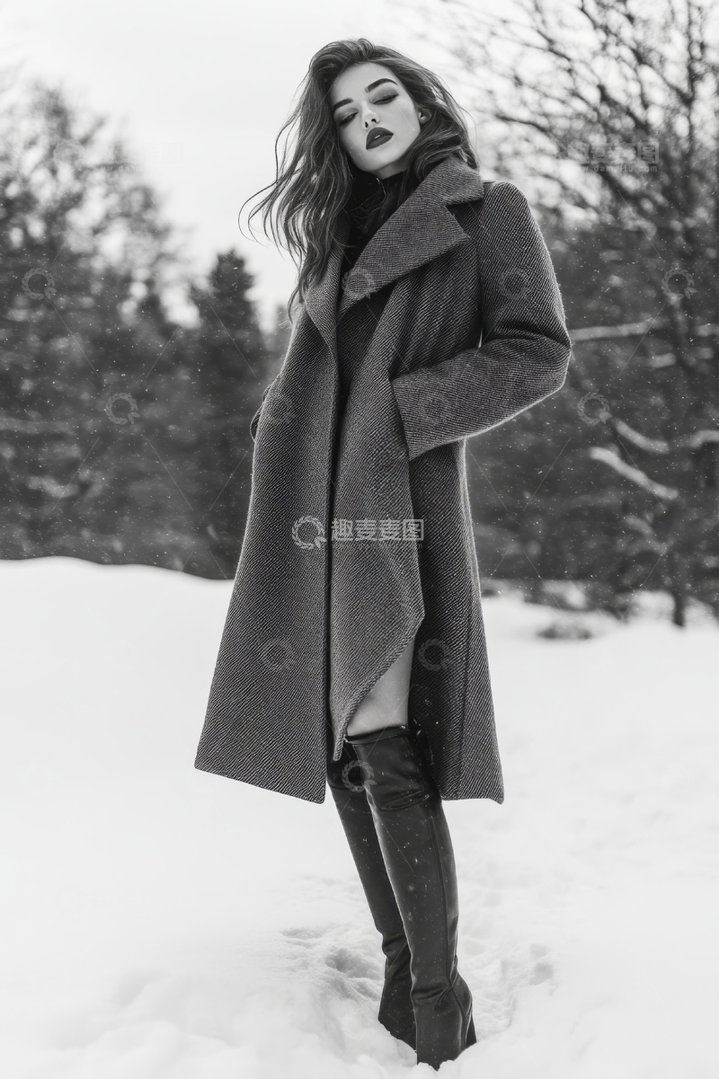 高清大图下载【趣麦麦图】雪地中的时尚女性