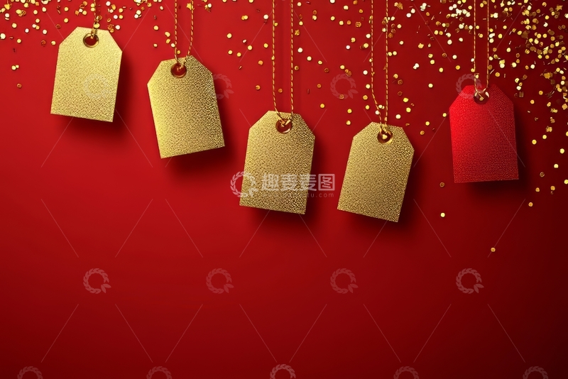 高清大图下载【趣麦麦图】红色背景上的金色标签