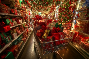 节日购物车满载圣诞礼物