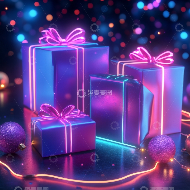 高清大图下载【趣麦麦图】霓虹灯下的节日礼物
