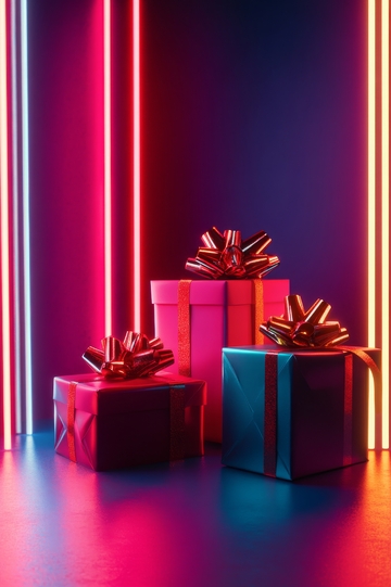 霓虹灯下的彩色礼盒