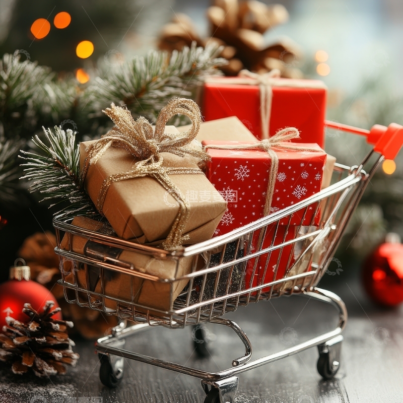 高清大图下载【趣麦麦图】购物车中的圣诞礼物