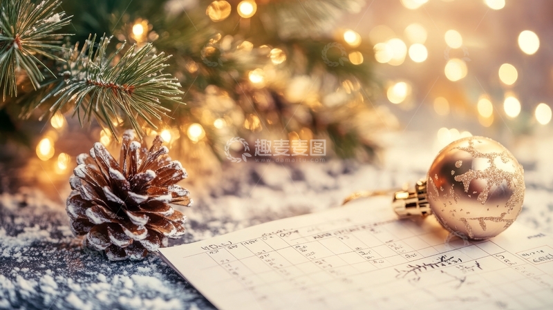 高清大图下载【趣麦麦图】圣诞装饰与日历的温馨场景