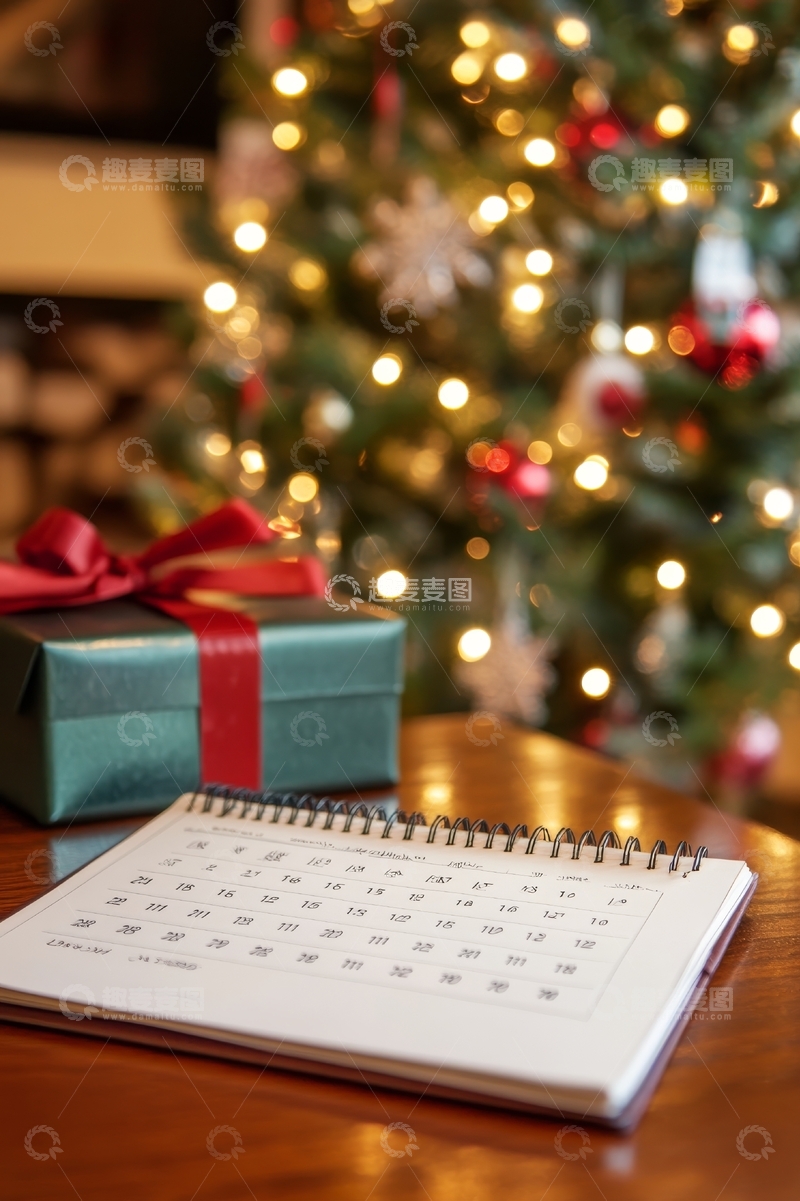 高清大图下载【趣麦麦图】圣诞树前的礼物与日历