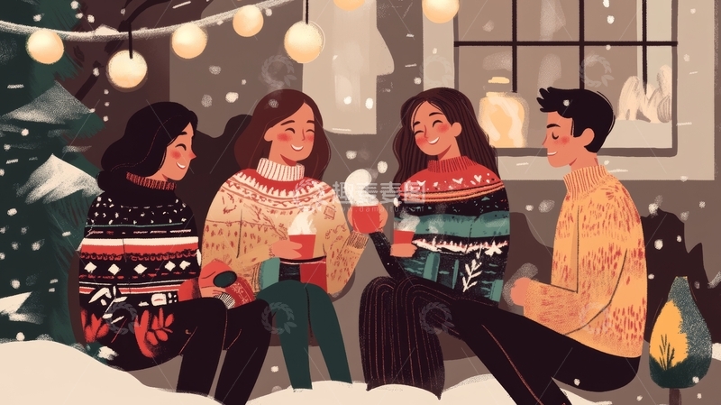 高清大图下载【趣麦麦图】冬日暖聚，共赏雪景