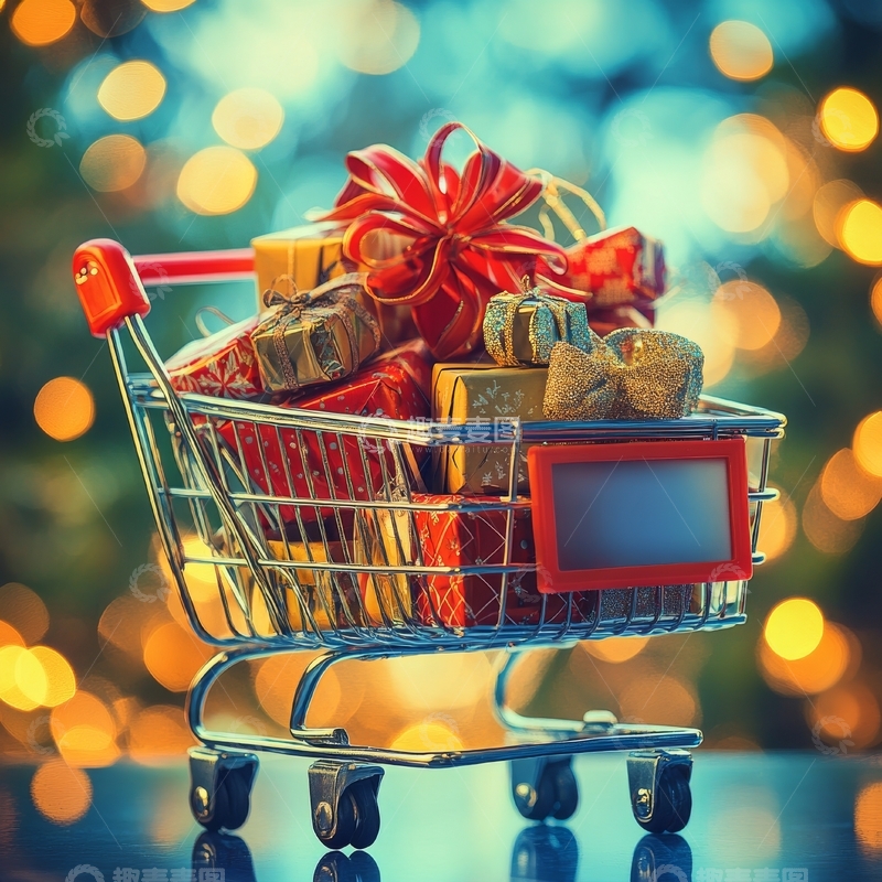 高清大图下载【趣麦麦图】购物车满载节日礼物
