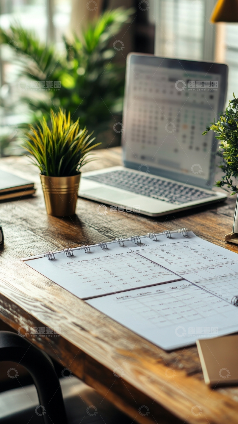 高清大图下载【趣麦麦图】办公桌上的日历与笔记本电脑