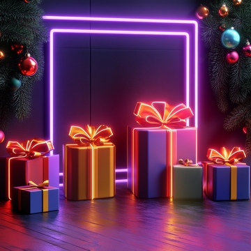 霓虹灯下的圣诞礼物