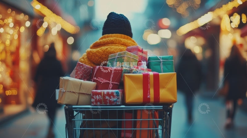 高清大图下载【趣麦麦图】推车满载礼物，夜市灯火辉煌