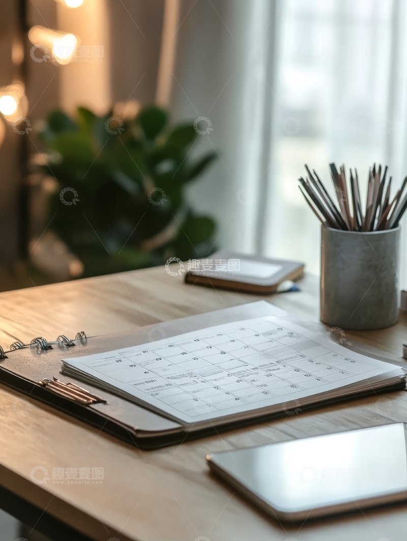 高清大图下载【趣麦麦图】书桌上的日历与文具