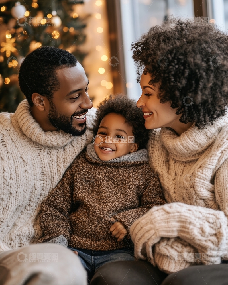 温馨家庭圣诞夜共度时光