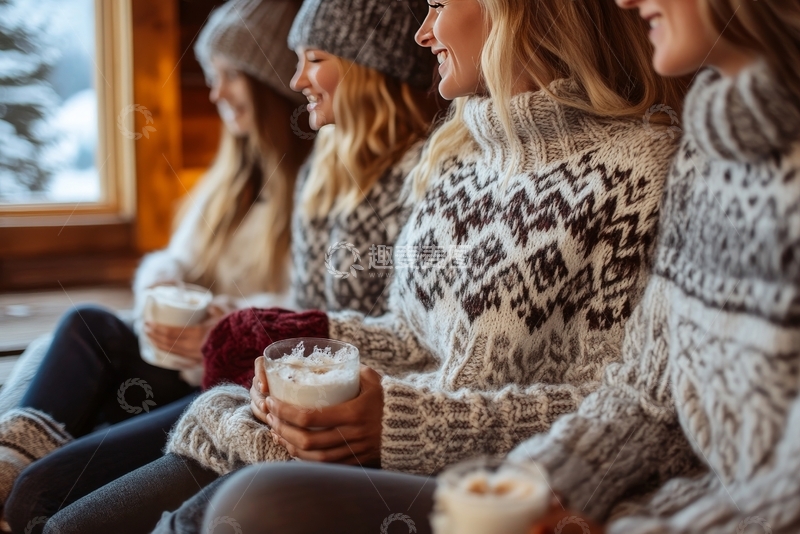高清大图下载【趣麦麦图】冬日暖阳下，四人共饮热饮