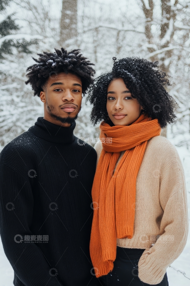 高清大图下载【趣麦麦图】雪地中的情侣合影