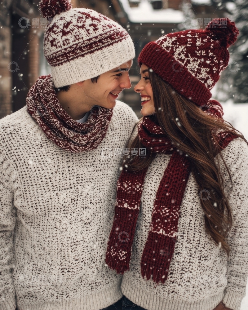 高清大图下载【趣麦麦图】冬日雪景中的情侣