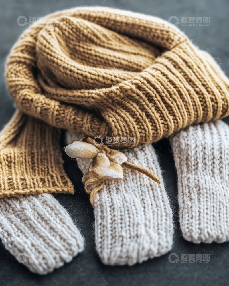 高清大图下载【趣麦麦图】温暖的针织围巾与手套