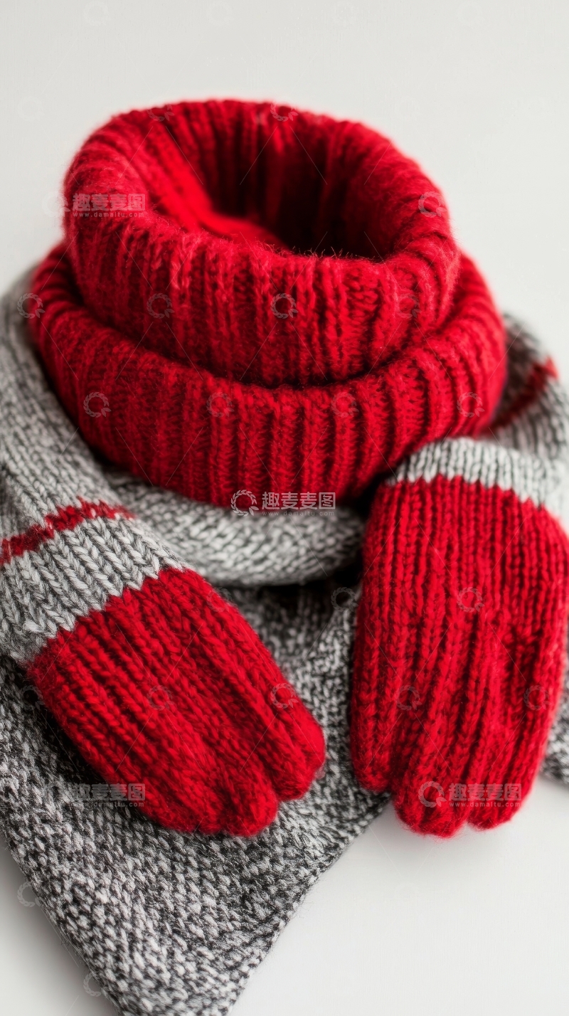 高清大图下载【趣麦麦图】红色围巾与手套的温暖搭配