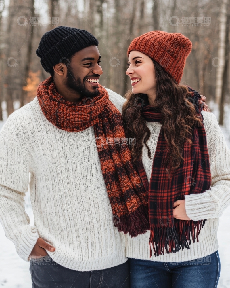 高清大图下载【趣麦麦图】冬日雪地中的情侣