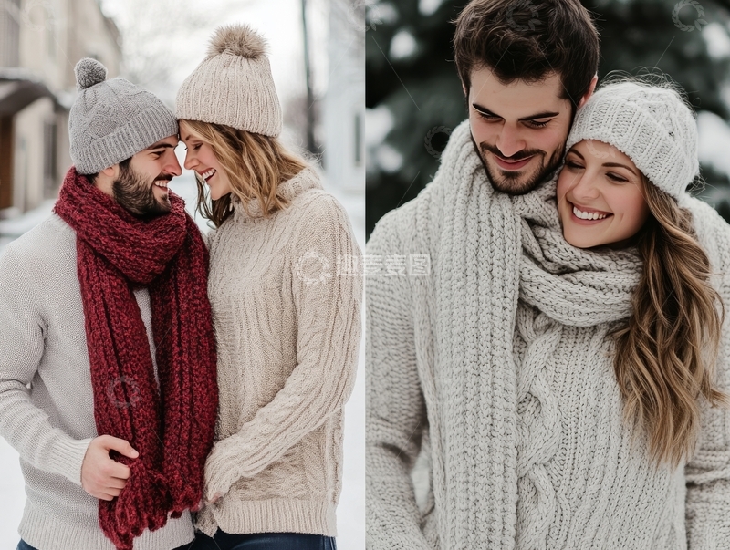 高清大图下载【趣麦麦图】冬日情侣温暖相拥