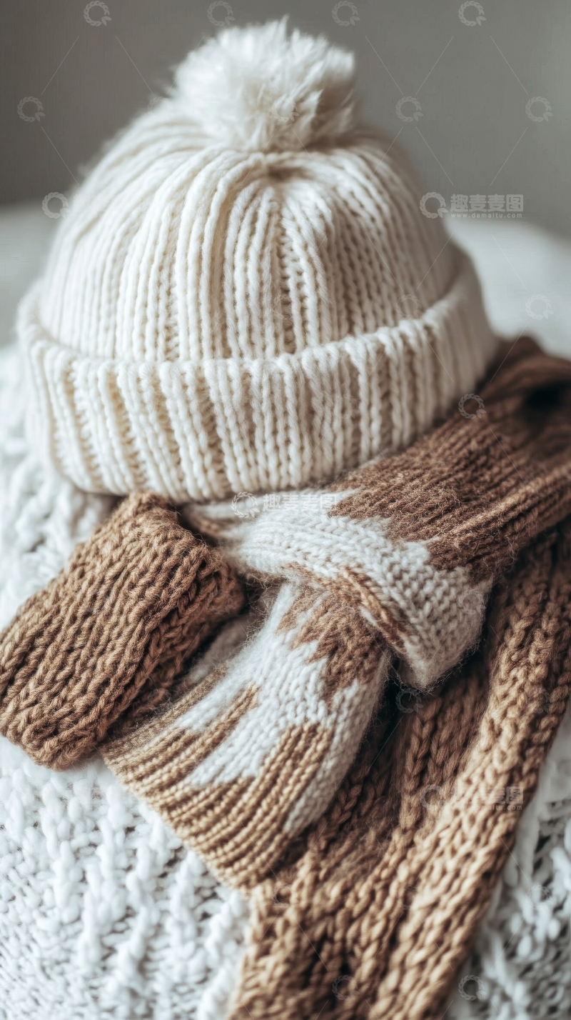 高清大图下载【趣麦麦图】针织帽与围巾的温暖搭配