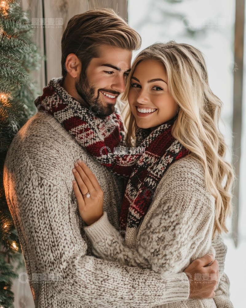 高清大图下载【趣麦麦图】冬日情侣温馨相拥