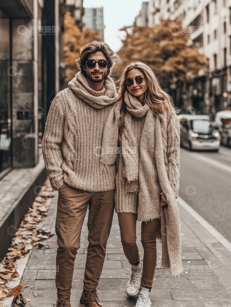 高清大图下载【趣麦麦图】秋日街头情侣温馨合影