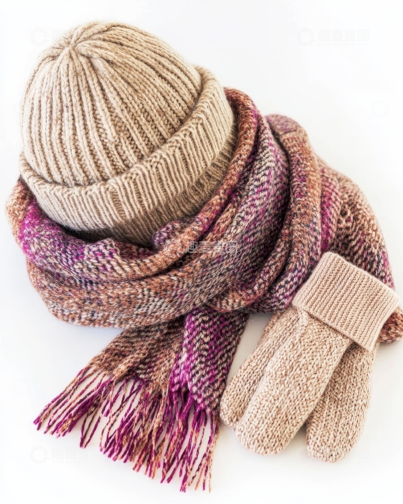 高清大图下载【趣麦麦图】-冬季保暖配饰：帽子、围巾与手套