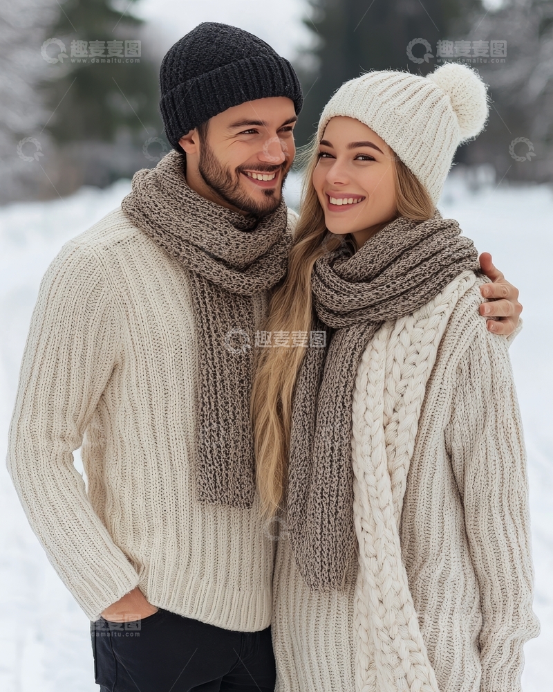 高清大图下载【趣麦麦图】冬日雪景中的情侣