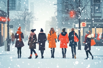 雪中行人，冬日街头