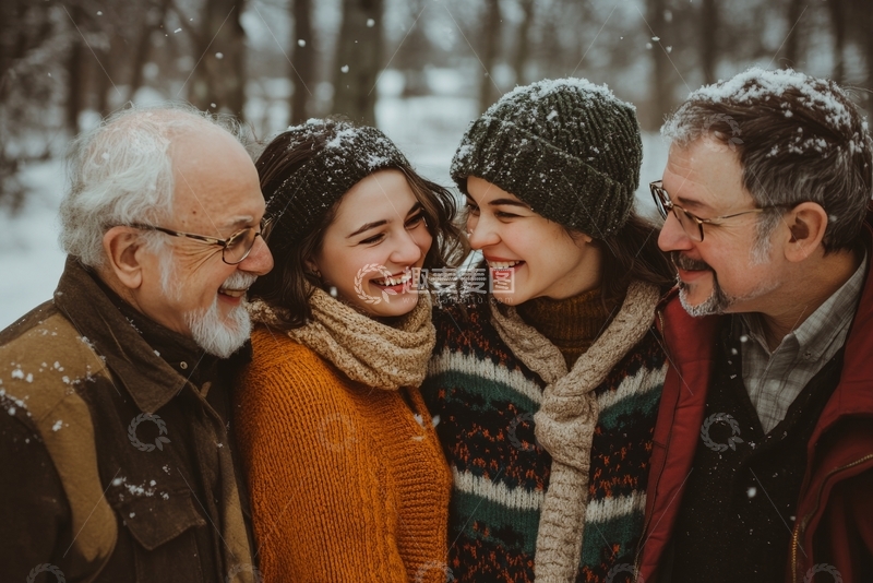 雪中四人温馨相聚