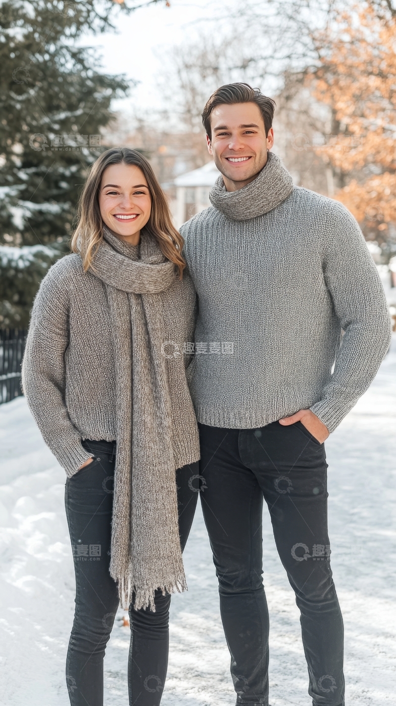 高清大图下载【趣麦麦图】冬日雪景中的情侣合影