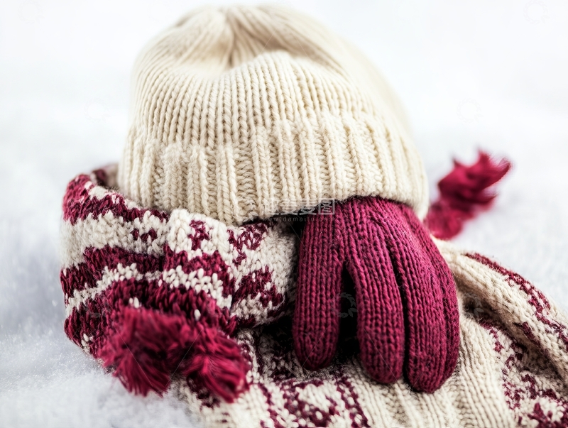 高清大图下载【趣麦麦图】冬季针织帽、围巾与手套的温暖组合