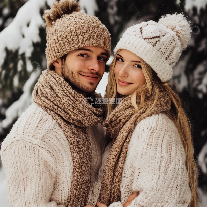 高清大图下载【趣麦麦图】冬日情侣温暖相拥
