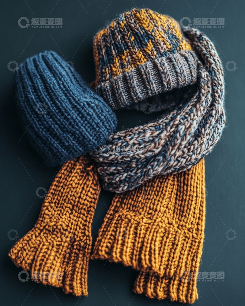 高清大图下载【趣麦麦图】手工编织的帽子、围巾和手套