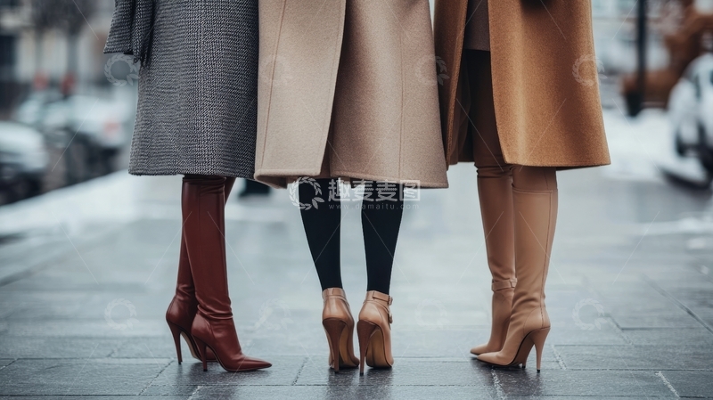 高清大图下载【趣麦麦图】三位女性的时尚靴子与长裙