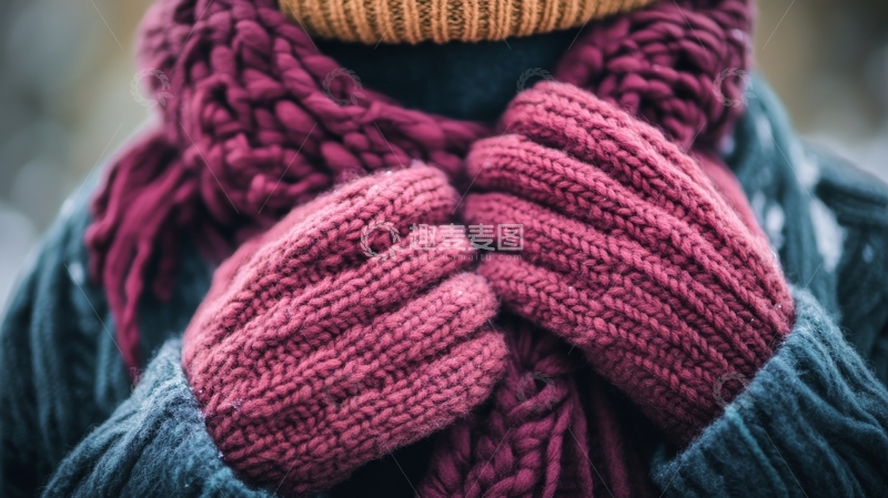 高清大图下载【趣麦麦图】冬季保暖：围巾与手套的搭配