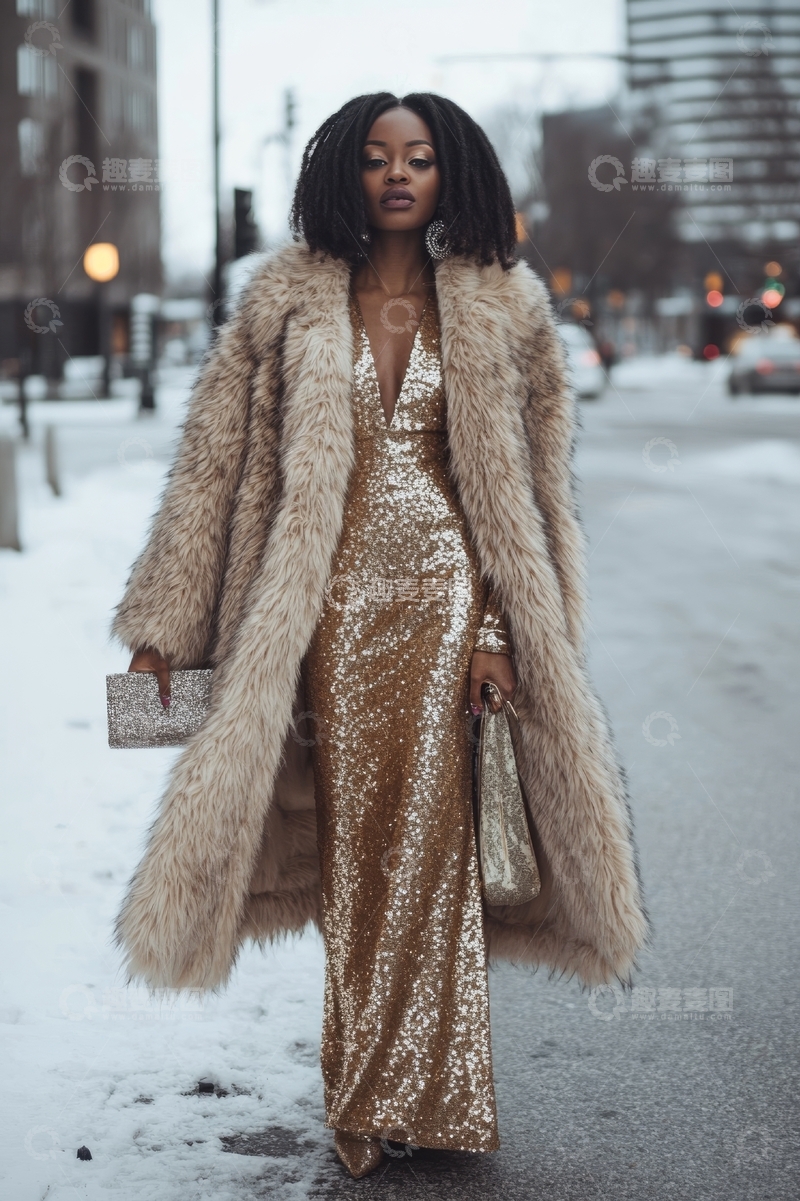 高清大图下载【趣麦麦图】雪地中的时尚女性