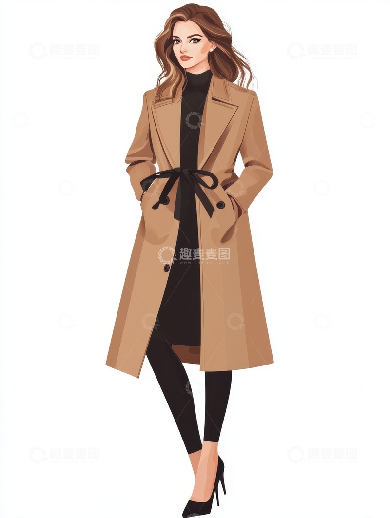 高清大图下载【趣麦麦图】穿着米色长风衣的女性