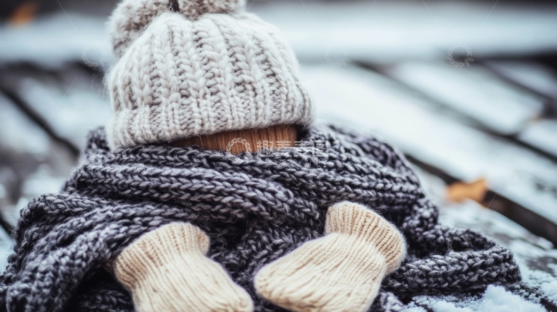 高清大图下载【趣麦麦图】冬日温暖：针织帽与围巾包裹的双手