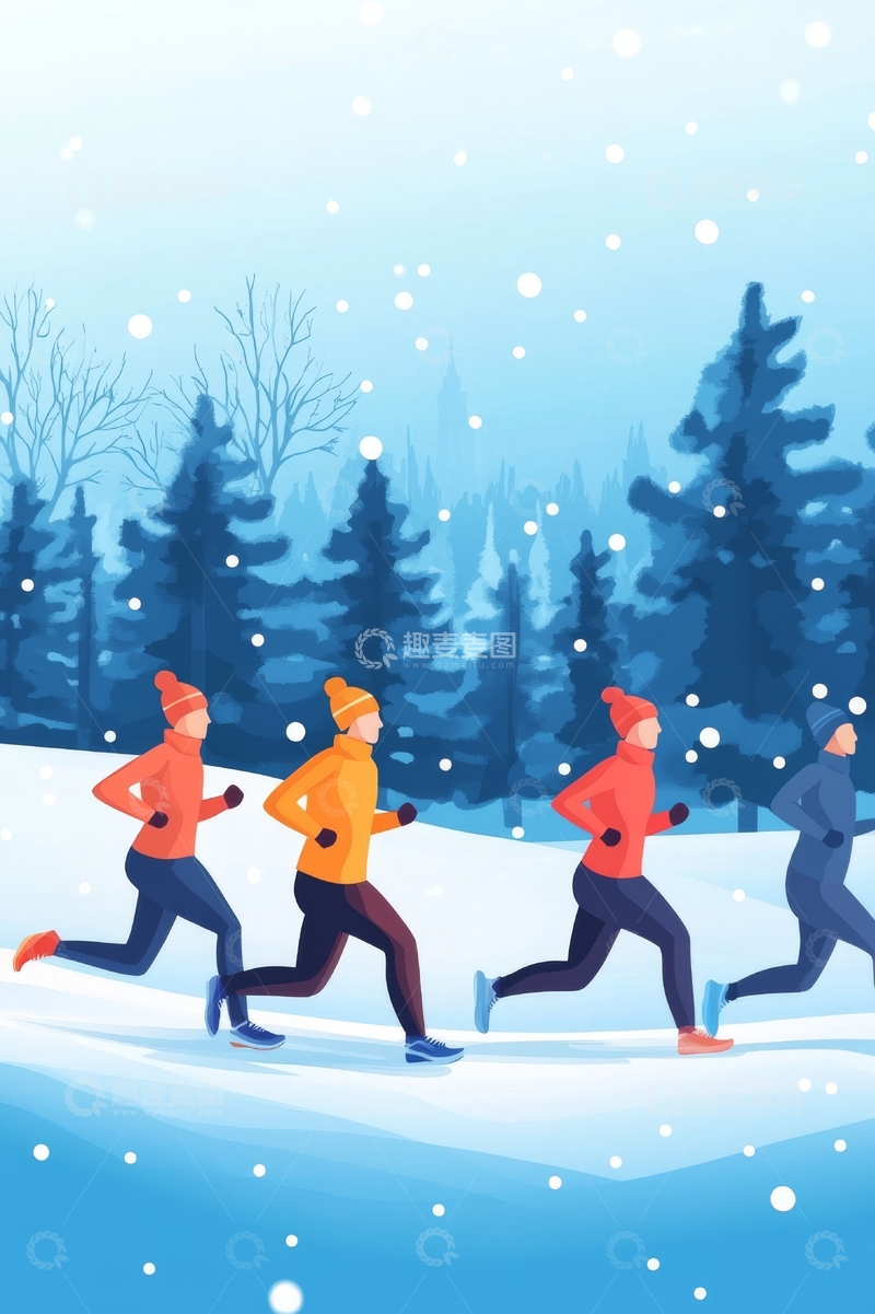 高清大图下载【趣麦麦图】冬日雪地跑步者