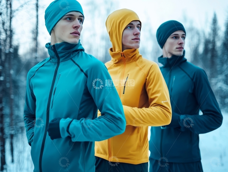 高清大图下载【趣麦麦图】三人冬季户外运动装展示