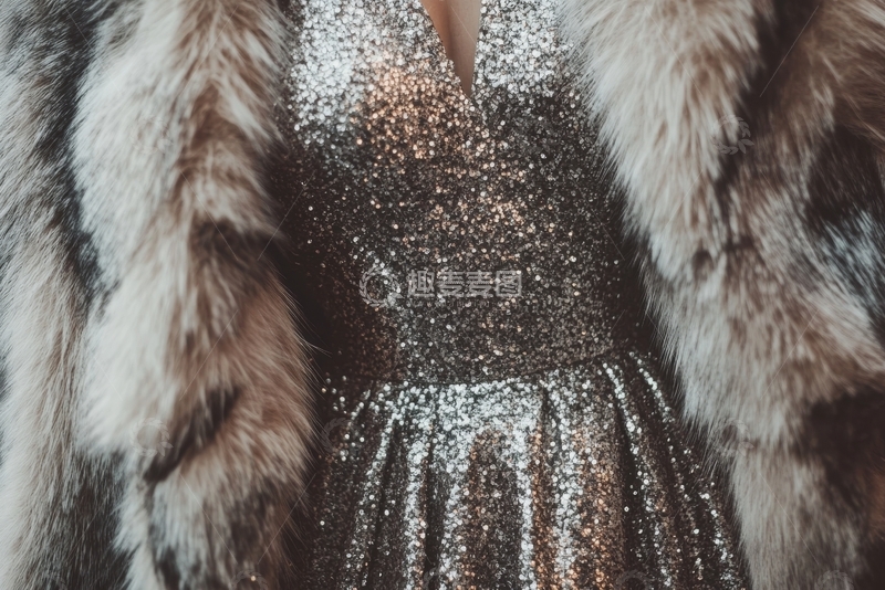 高清大图下载【趣麦麦图】闪耀银色礼服与毛皮外套的细节