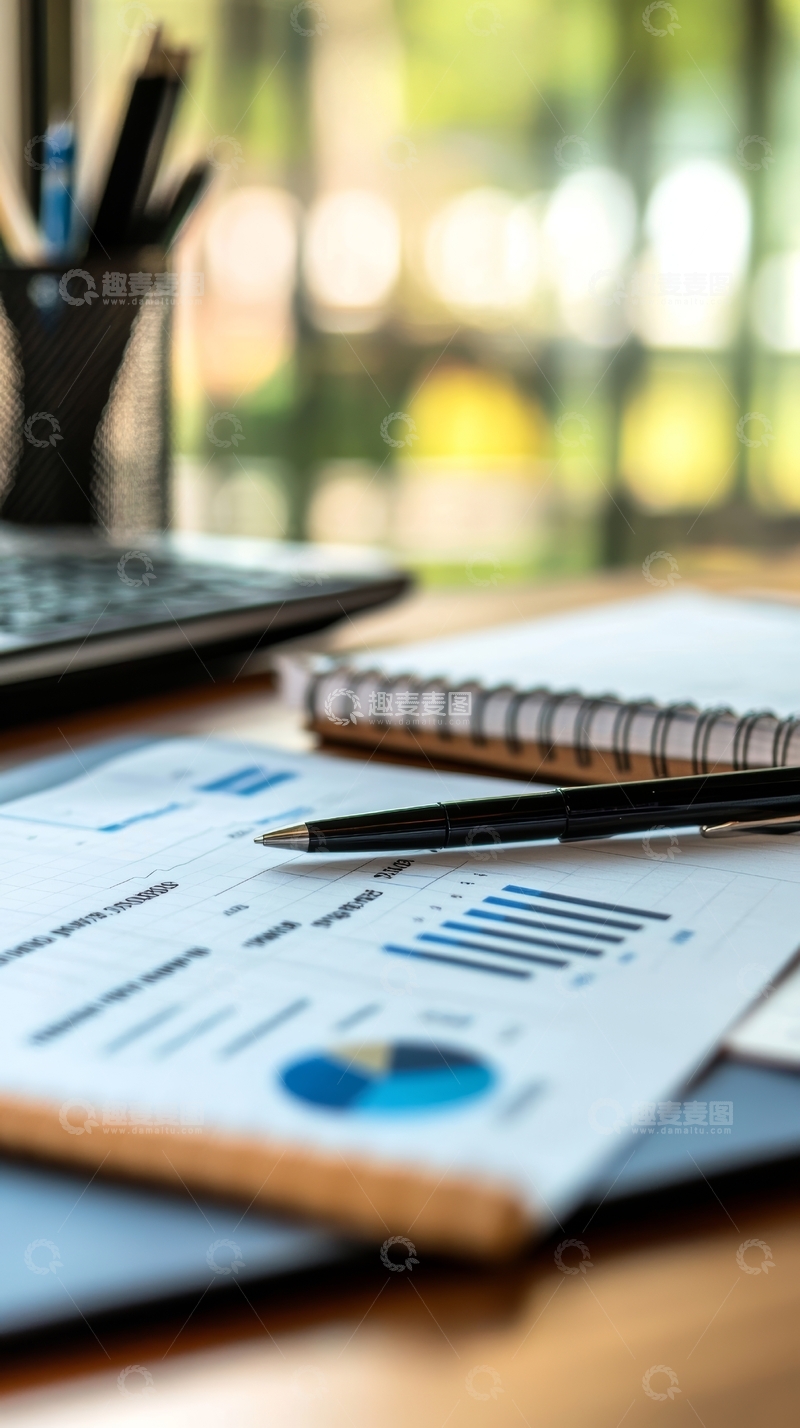 高清大图下载【趣麦麦图】办公桌上的财务报表与文具
