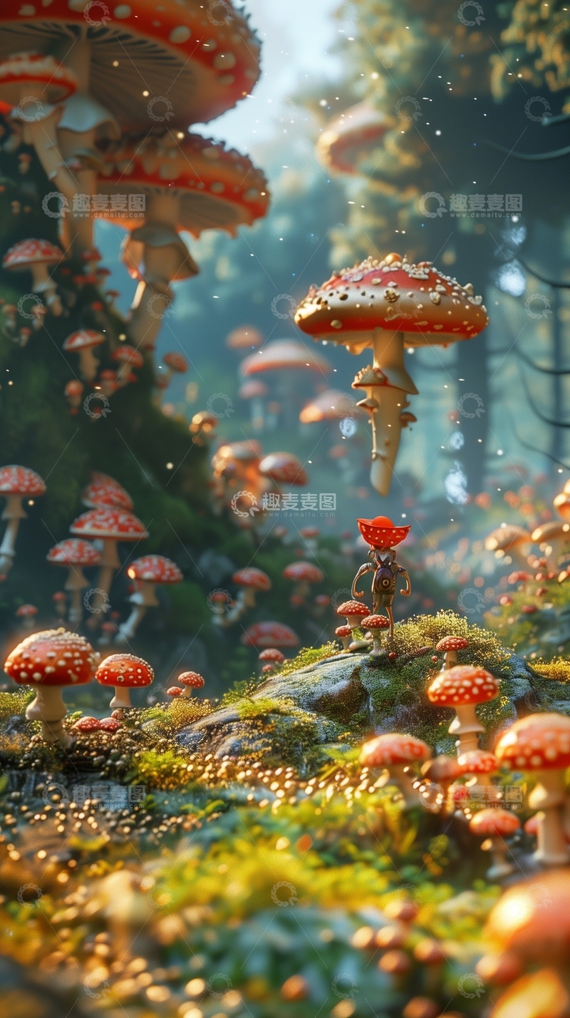高清大图下载【趣麦麦图】奇幻森林中的巨大蘑菇