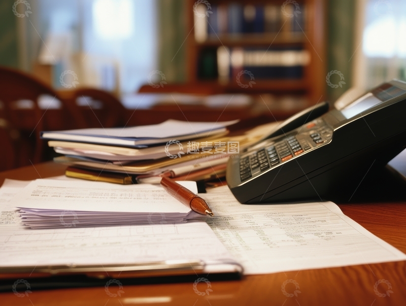 高清大图下载【趣麦麦图】办公桌上的文件和计算器